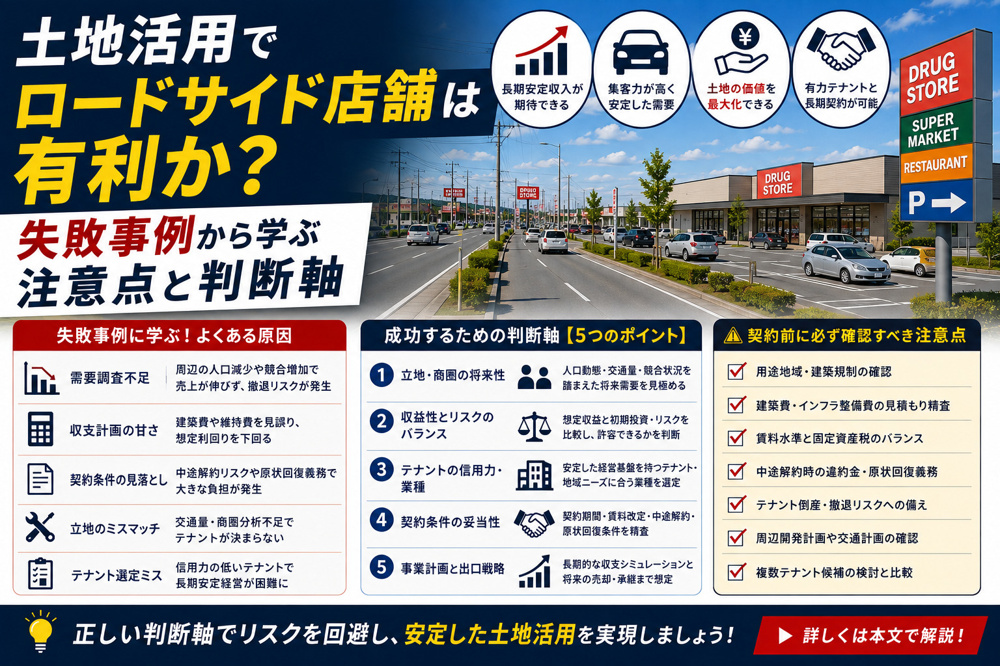 土地活用でロードサイド店舗は有利か？失敗事例から学ぶ注意点と判断軸の画像
