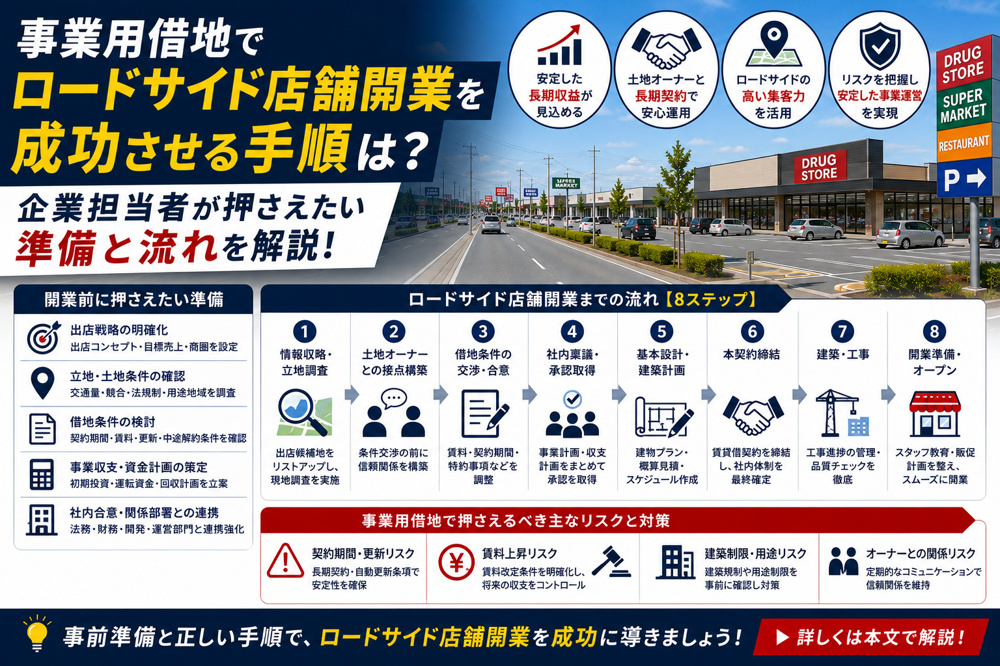 事業用借地でロードサイド店舗開業を成功させる手順は？企業担当者が押さえたい準備と流れの画像