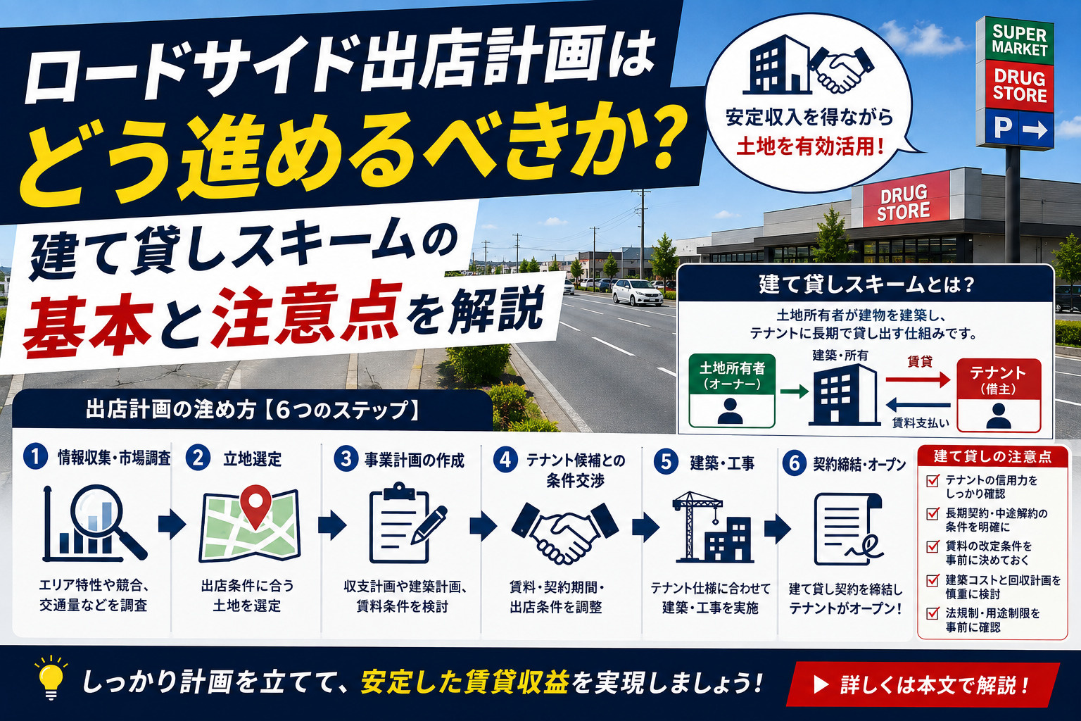 ロードサイド出店計画はどう進めるべきか？建て貸しスキームの基本と注意点を解説の画像