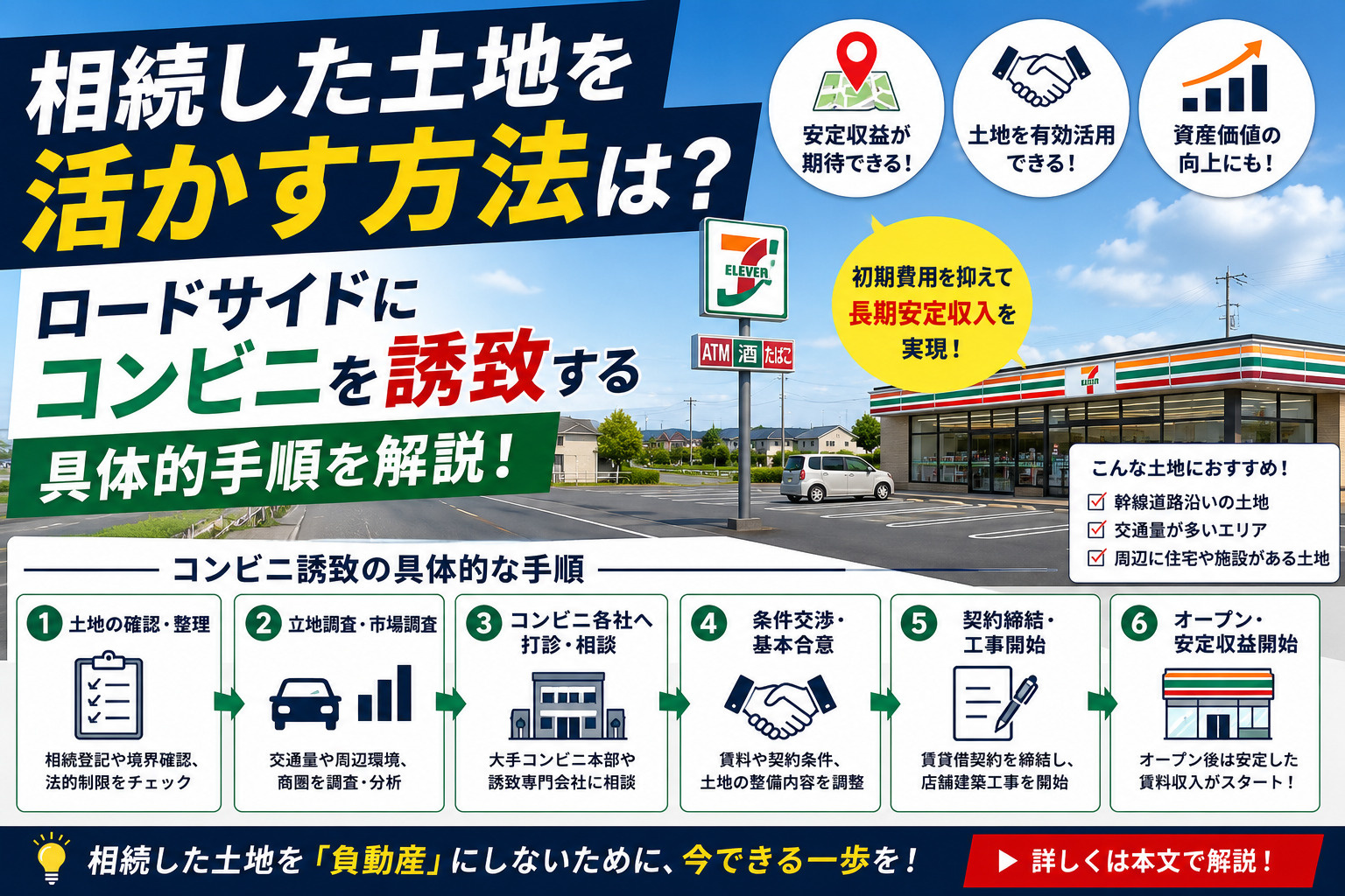 相続した土地を活かす方法は?ロードサイドにコンビニを誘致する具体的手順を解説の画像