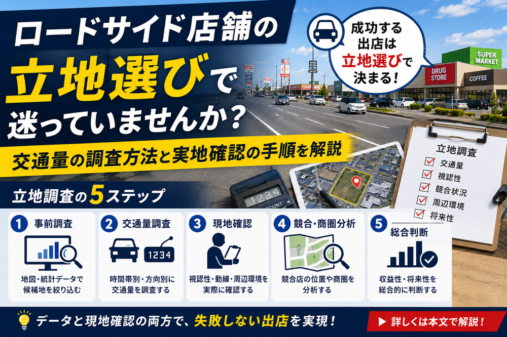 ロードサイド店舗の立地選びで迷っていませんか？交通量の調査方法と実地確認の手順を解説の画像