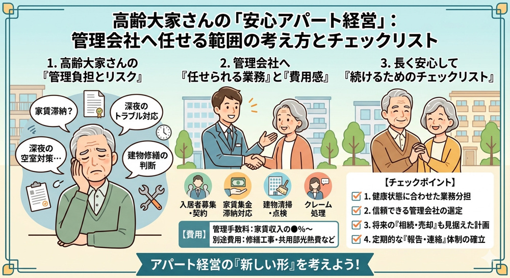 アパート経営は高齢者でも続けられる？管理会社に任せる範囲と費用の目安の画像