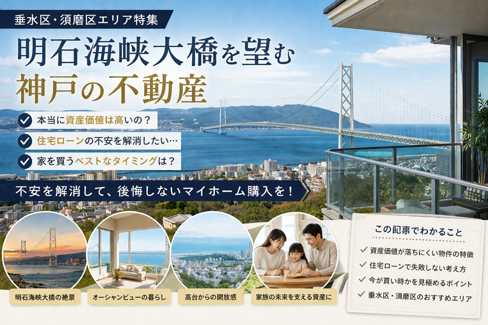 神戸市内の不動産で賃貸脱出したい方へ！垂水区マンション須磨区マンションの海が見える家とマイホーム計画の家買うタイミングを解説の画像