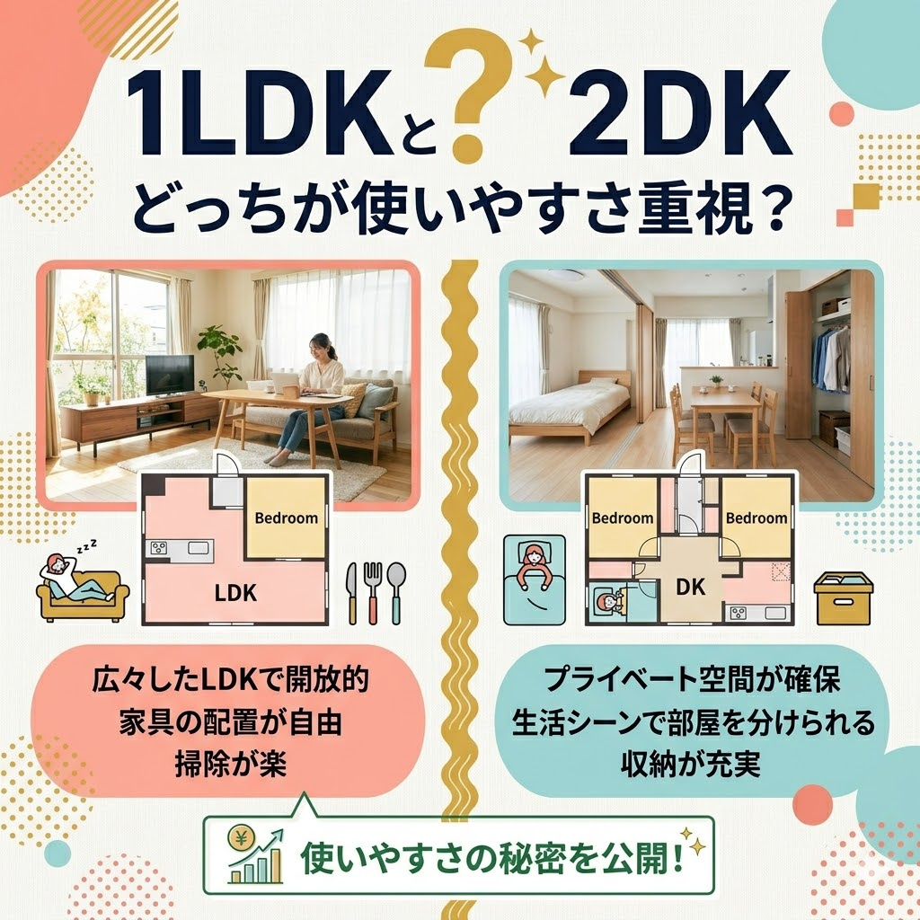 1LDKと2DKどっちが使いやすさ重視？単身二人暮らしの間取り選びのコツの画像