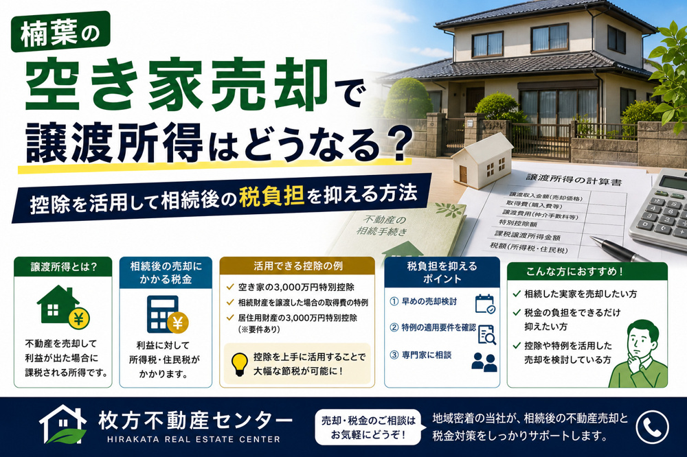楠葉の空き家売却で譲渡所得はどうなる？控除を活用して相続後の税負担を抑える方法の画像