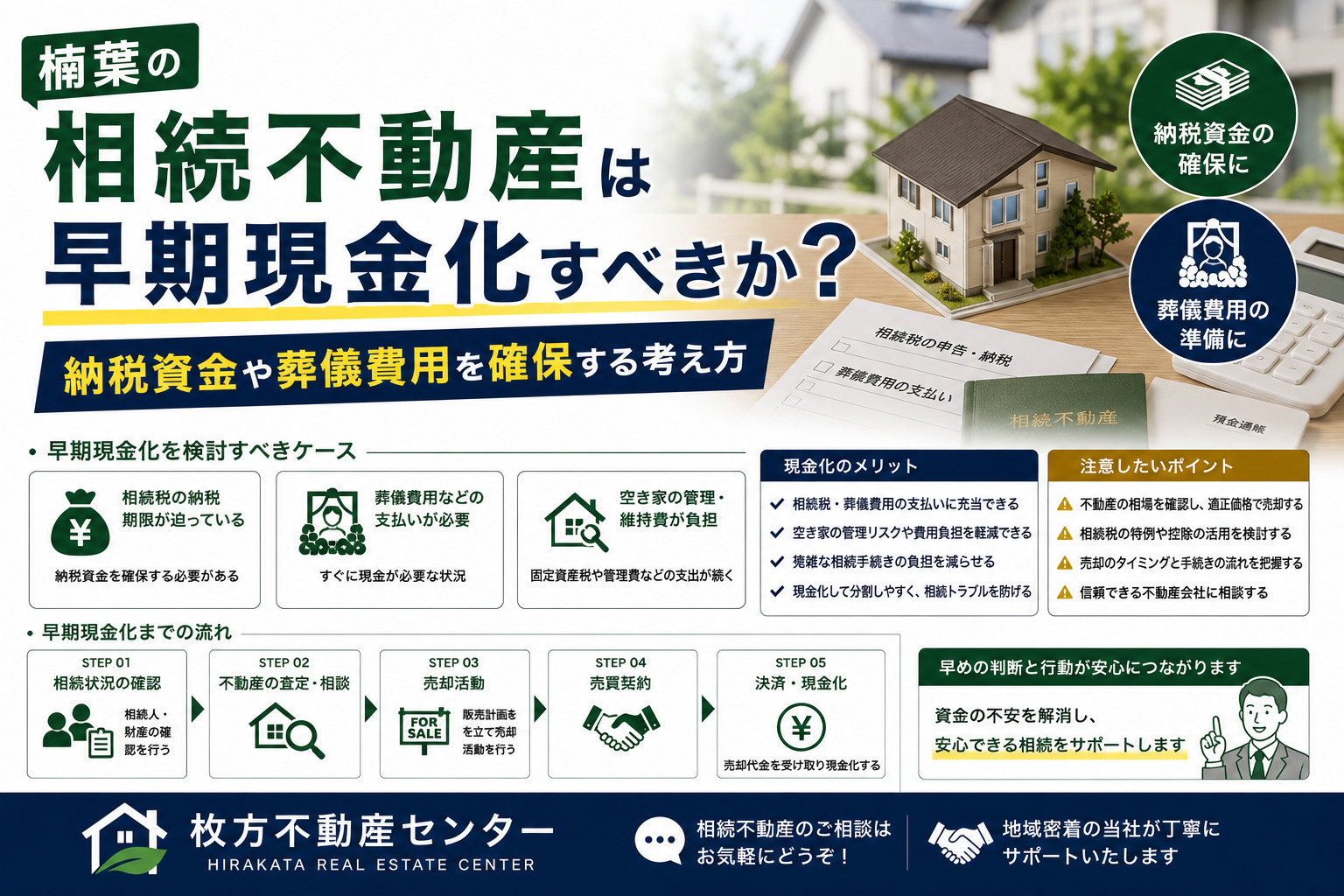 楠葉の相続不動産は早期現金化すべきか？納税資金や葬儀費用を確保する考え方の画像