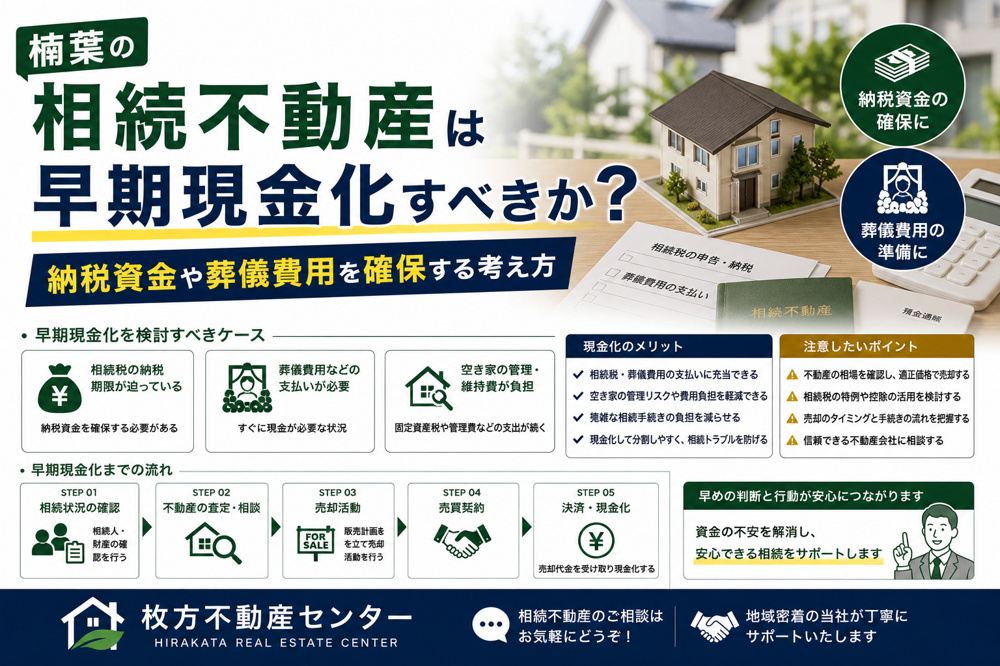 楠葉の相続不動産は早期現金化すべきか？納税資金や葬儀費用を確保する考え方の画像