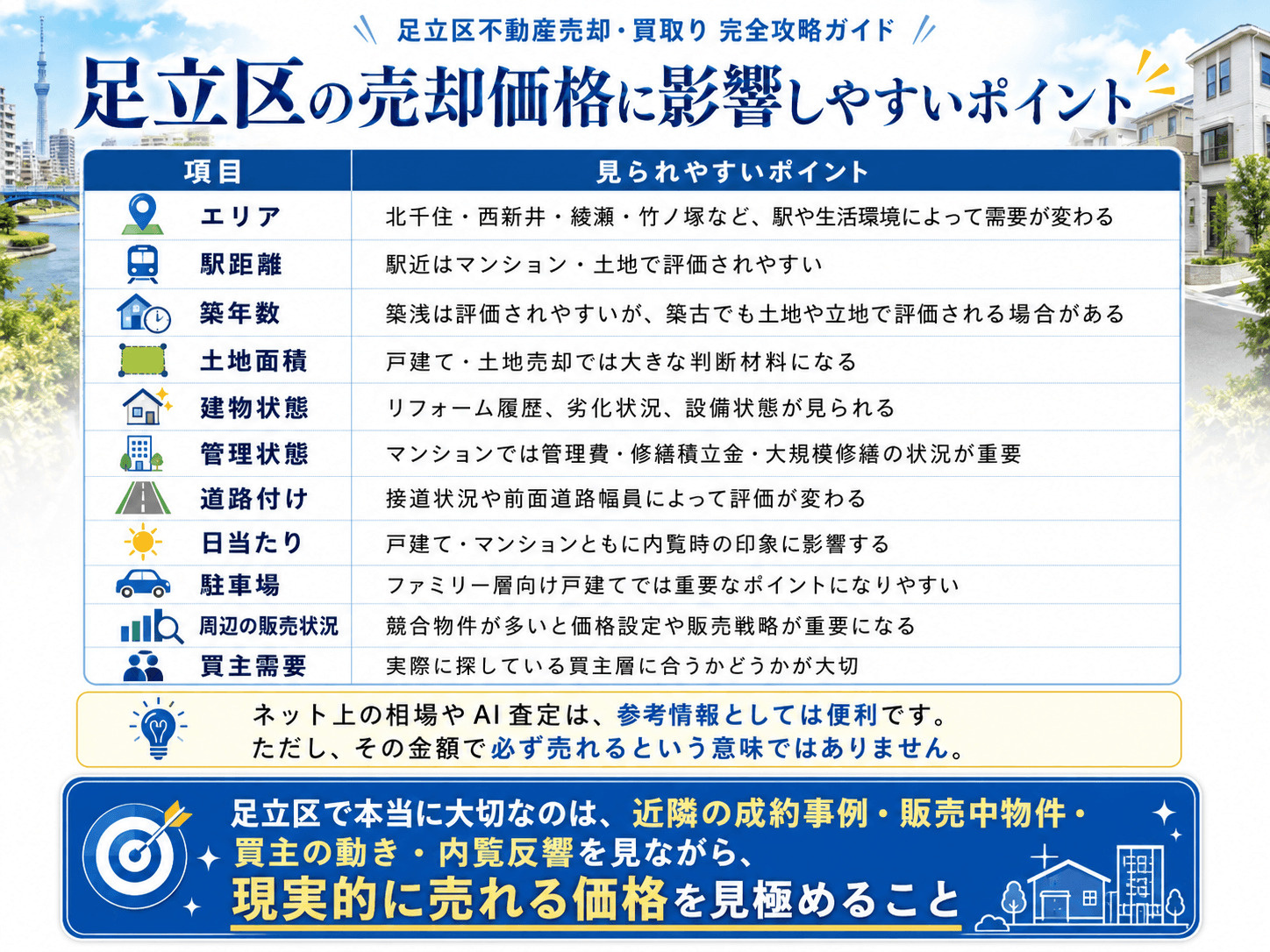 足立区の不動産売却に影響されやすいポイント