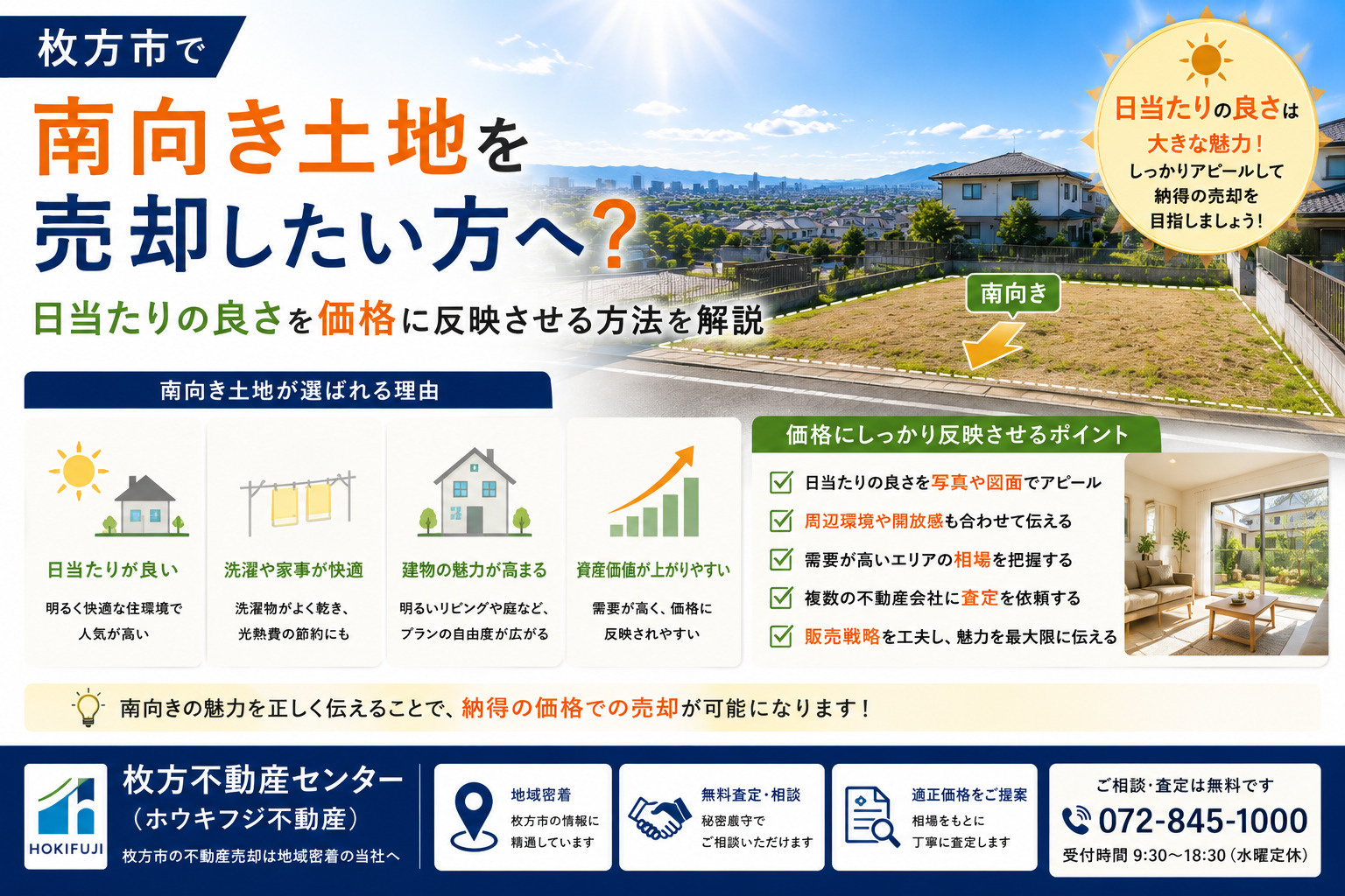 枚方市で南向き土地を売却したい方へ？日当たりの良さを価格に反映させる方法を解説の画像