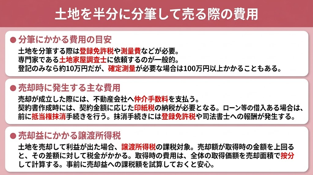 土地を半分に分筆して売る際の費用