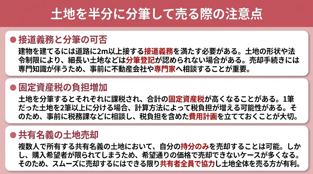 土地を半分に分筆して売る際の注意点