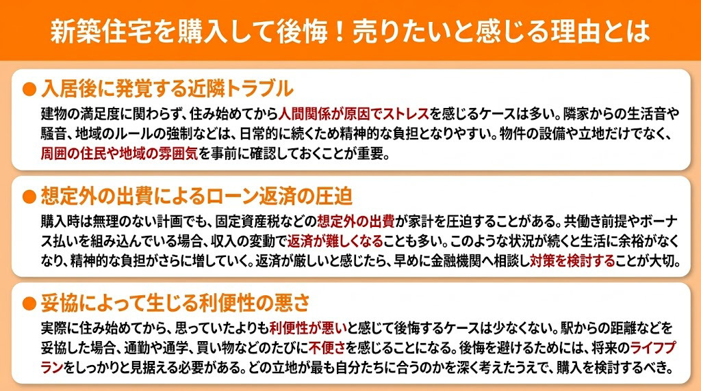 新築住宅を購入して後悔！売りたいと感じる理由とは