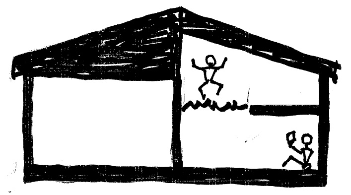 中腰の高さのロフトにネットを張った当初の提案イメージイラスト