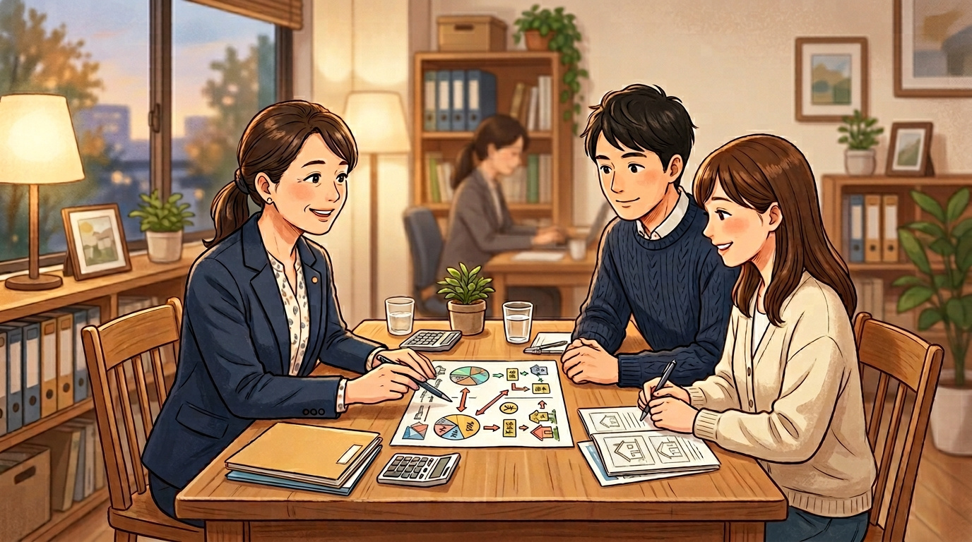 不動産会社が仲介手数料について説明する様子