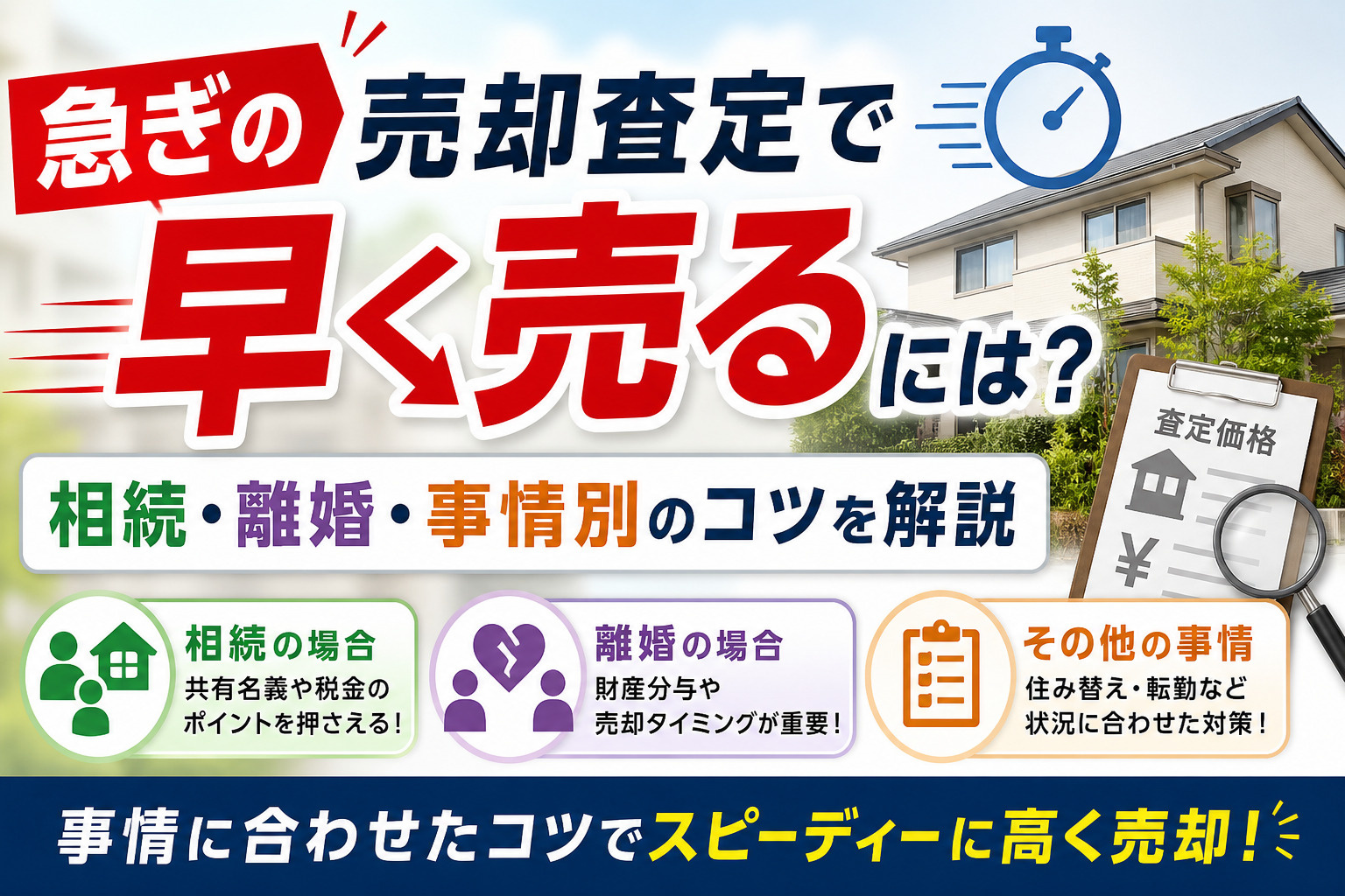 急ぎの売却査定で早く売るには?相続離婚事情別のコツを解説の画像