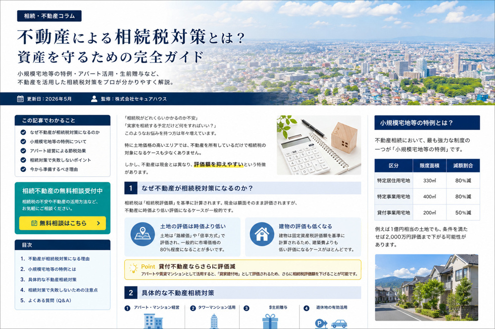 不動産による相続税対策とは？ 資産を守るための完全ガイドの画像