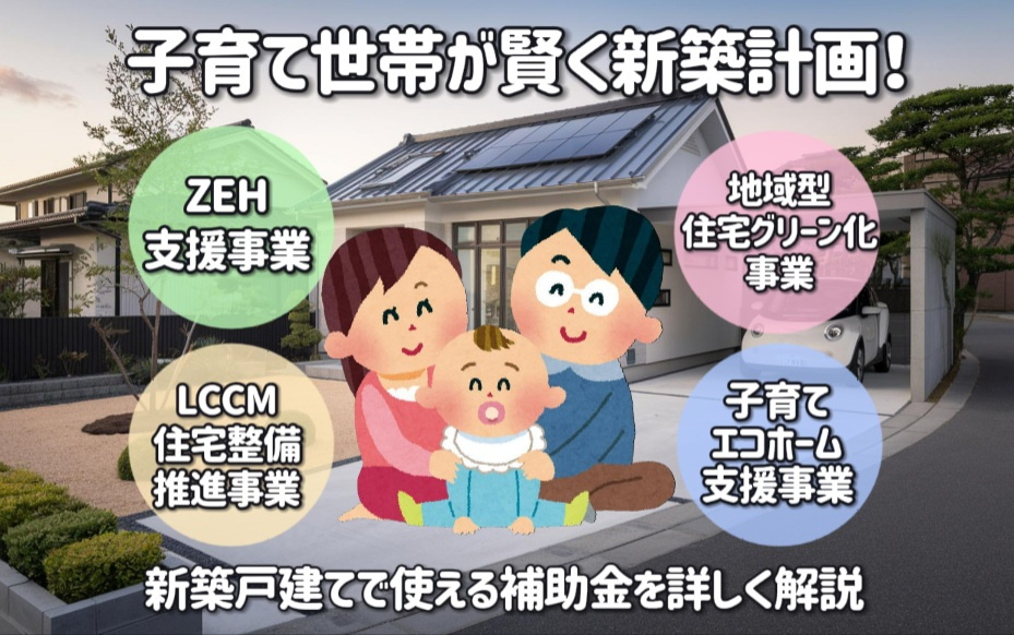 ZEH支援事業で賢く新築計画！子育てエコホーム支援事業やLCCM住宅整備推進事業地域型住宅グリーン化事業の補助金活用術の画像