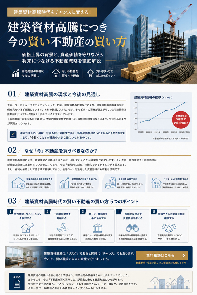 【建築資材高騰につき】 今の賢い不動産の買い方とは？の画像