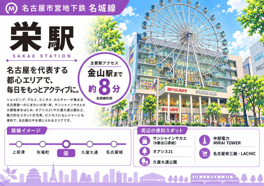 地下鉄名城線「栄駅」は住みやすい？金山・大曽根へのアクセス、買い物・地価を解説の画像