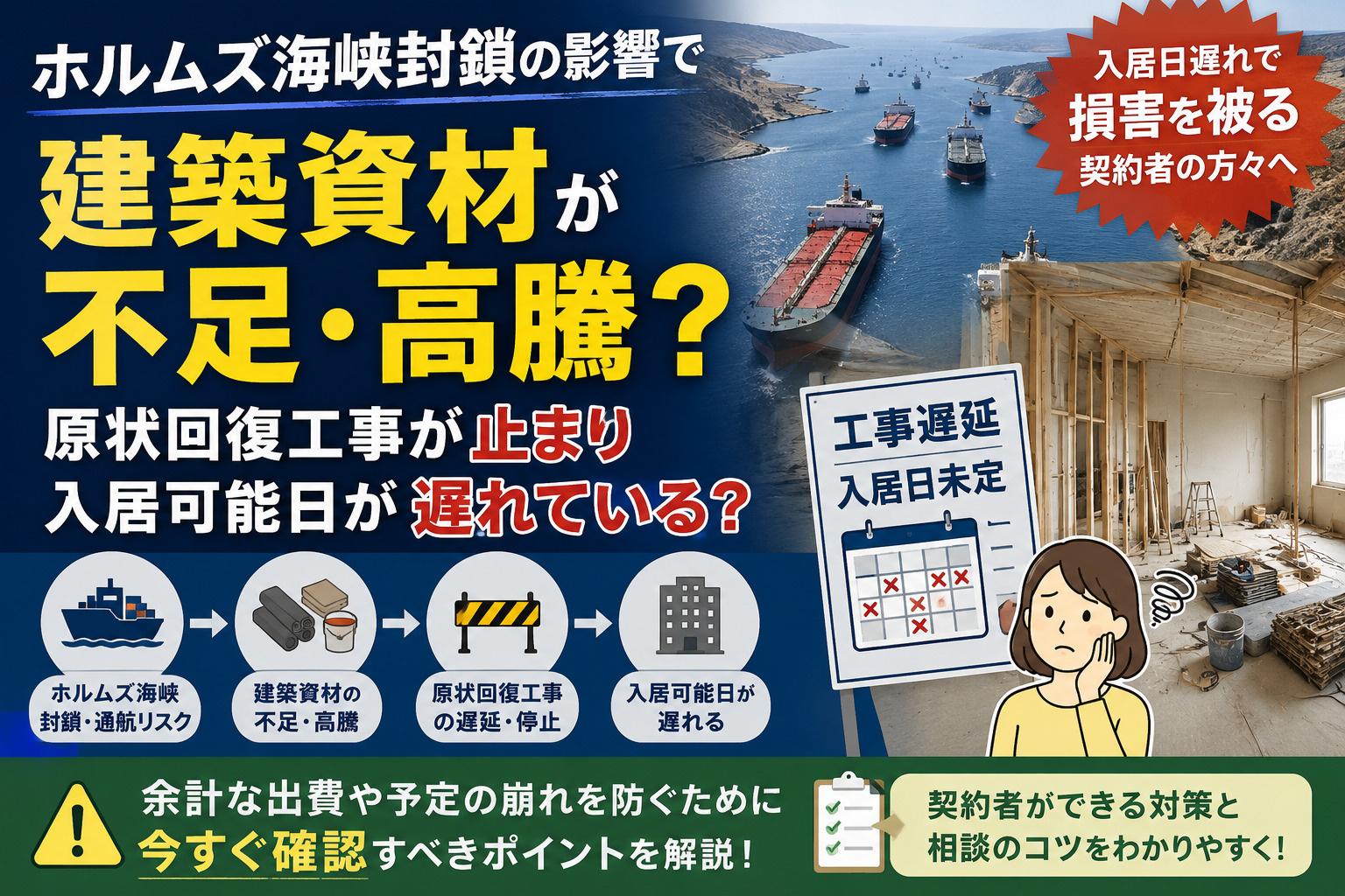 ホルムズ海峡封鎖で入居日遅れ？ 契約者が損しない確認ポイントの画像