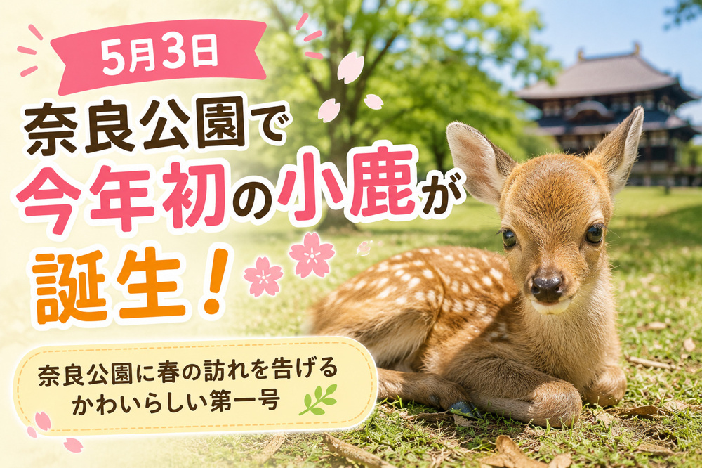 奈良公園に今年初の小鹿が誕生！春の訪れを感じるかわいらしい第一号の画像