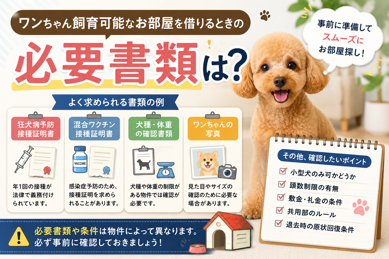 ワンちゃん飼育可能なお部屋を借りるときの必要書類は？確認されやすい内容を解説の画像