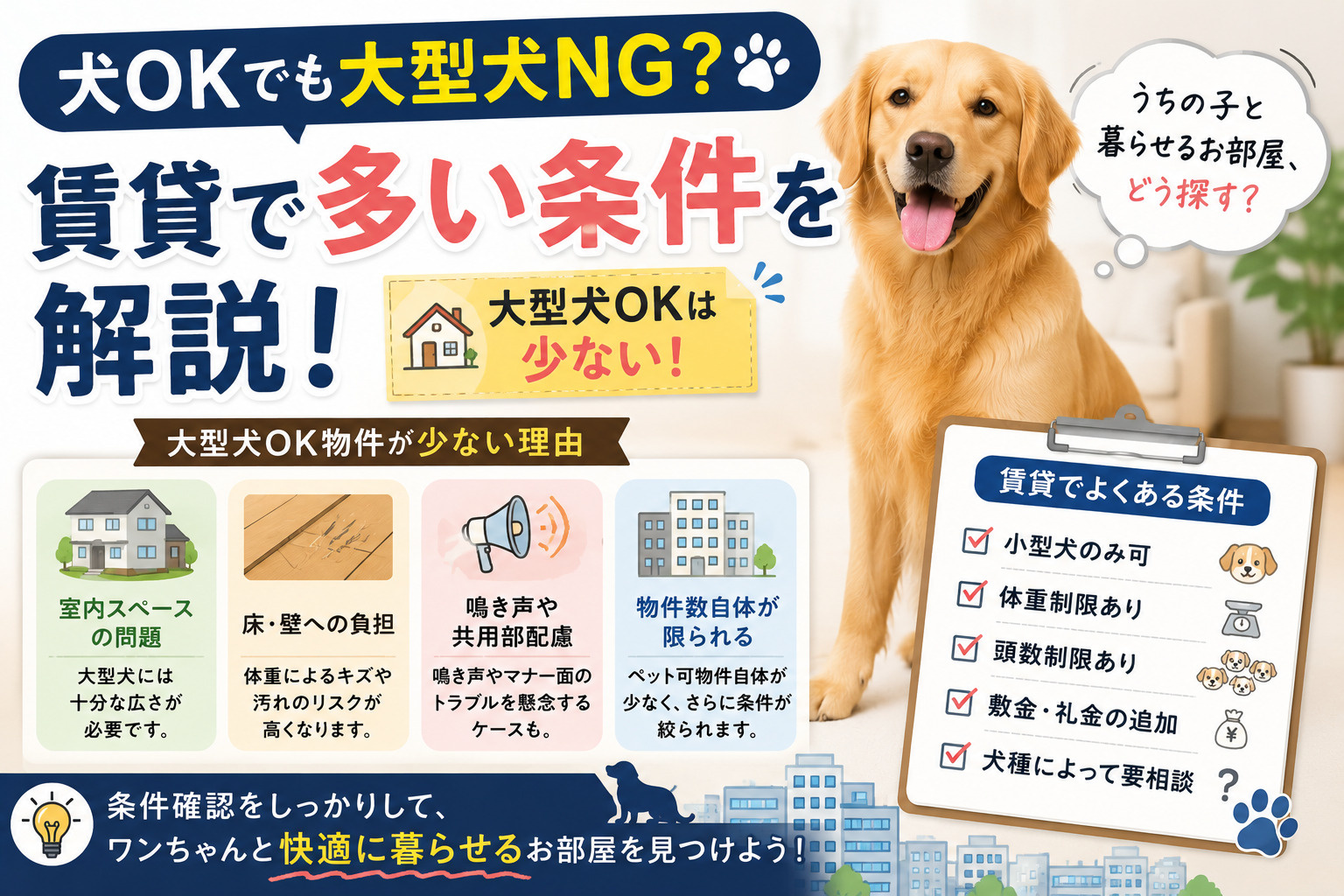 犬OKでも大型犬NG？賃貸で多い条件を解説｜大型犬OK物件が少ない理由とはの画像
