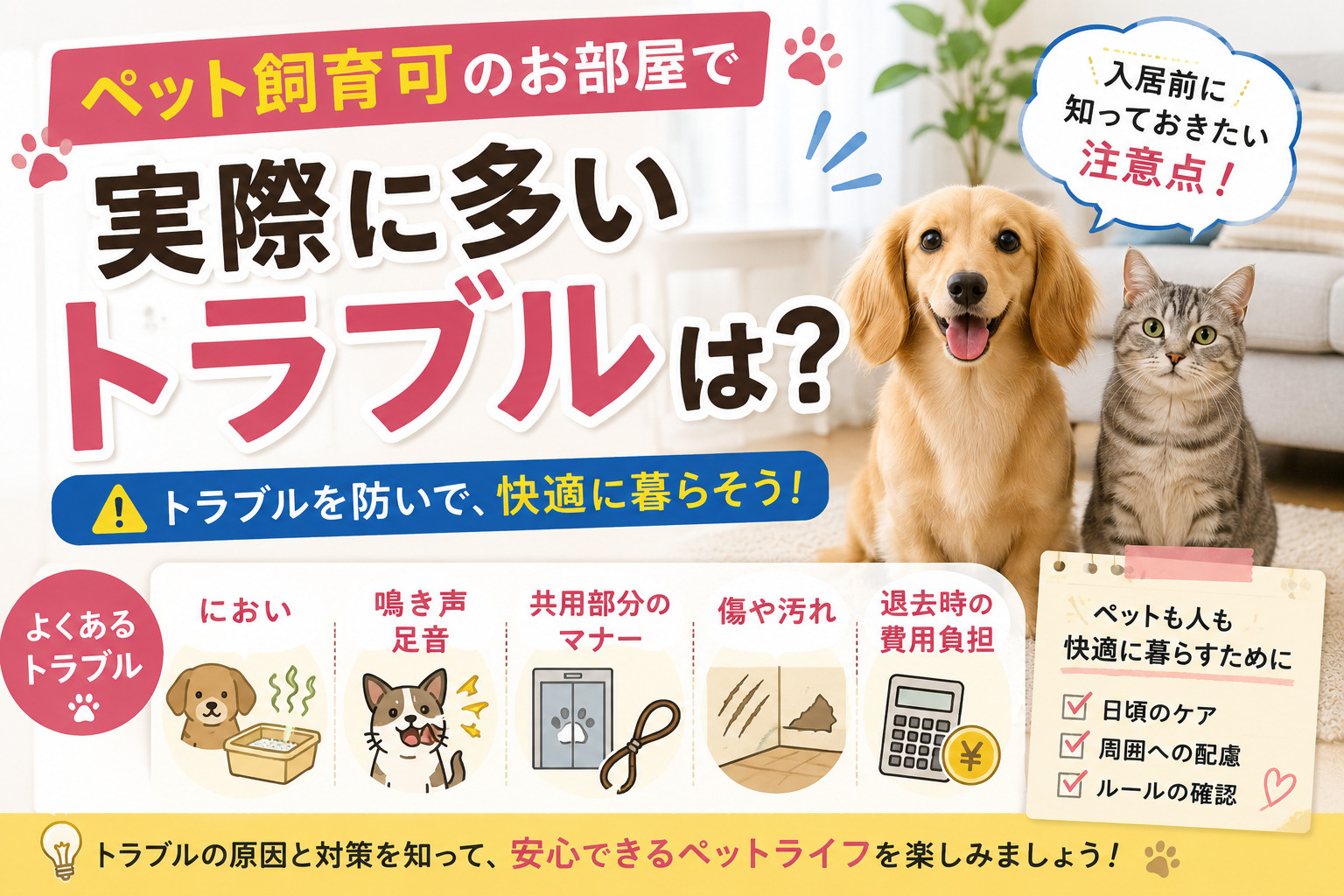 ペット飼育可のお部屋で実際に多いトラブルは？｜入居前に知っておきたい注意点の画像