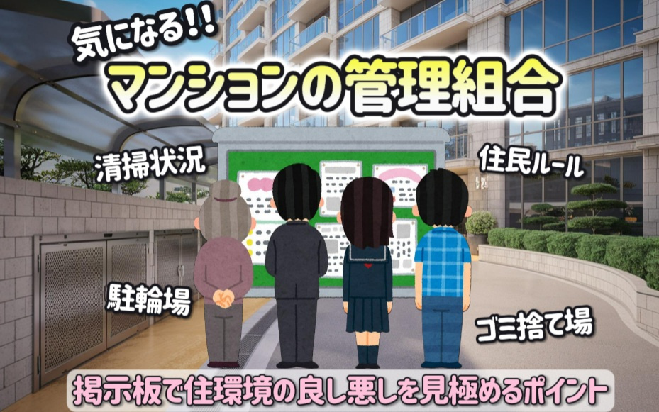マンション管理の掲示板で管理組合を確認！清掃状況やゴミ捨て場から住環境の良し悪しを見極める方法の画像