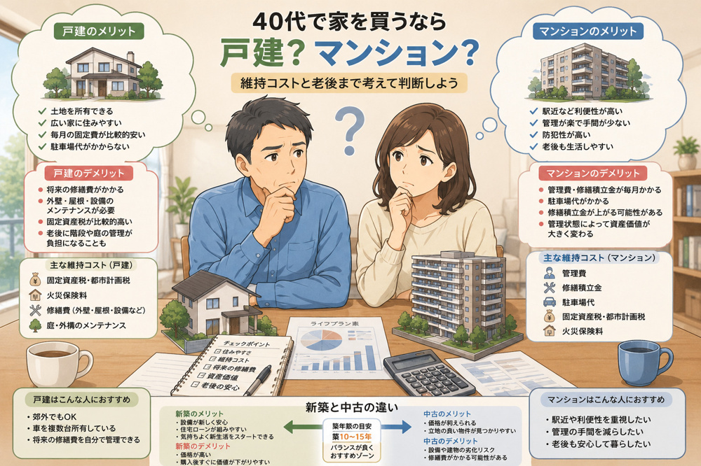 40代で家を買うなら戸建？マンション？維持費・老後・資産性まで踏まえた現実的な選び方の画像