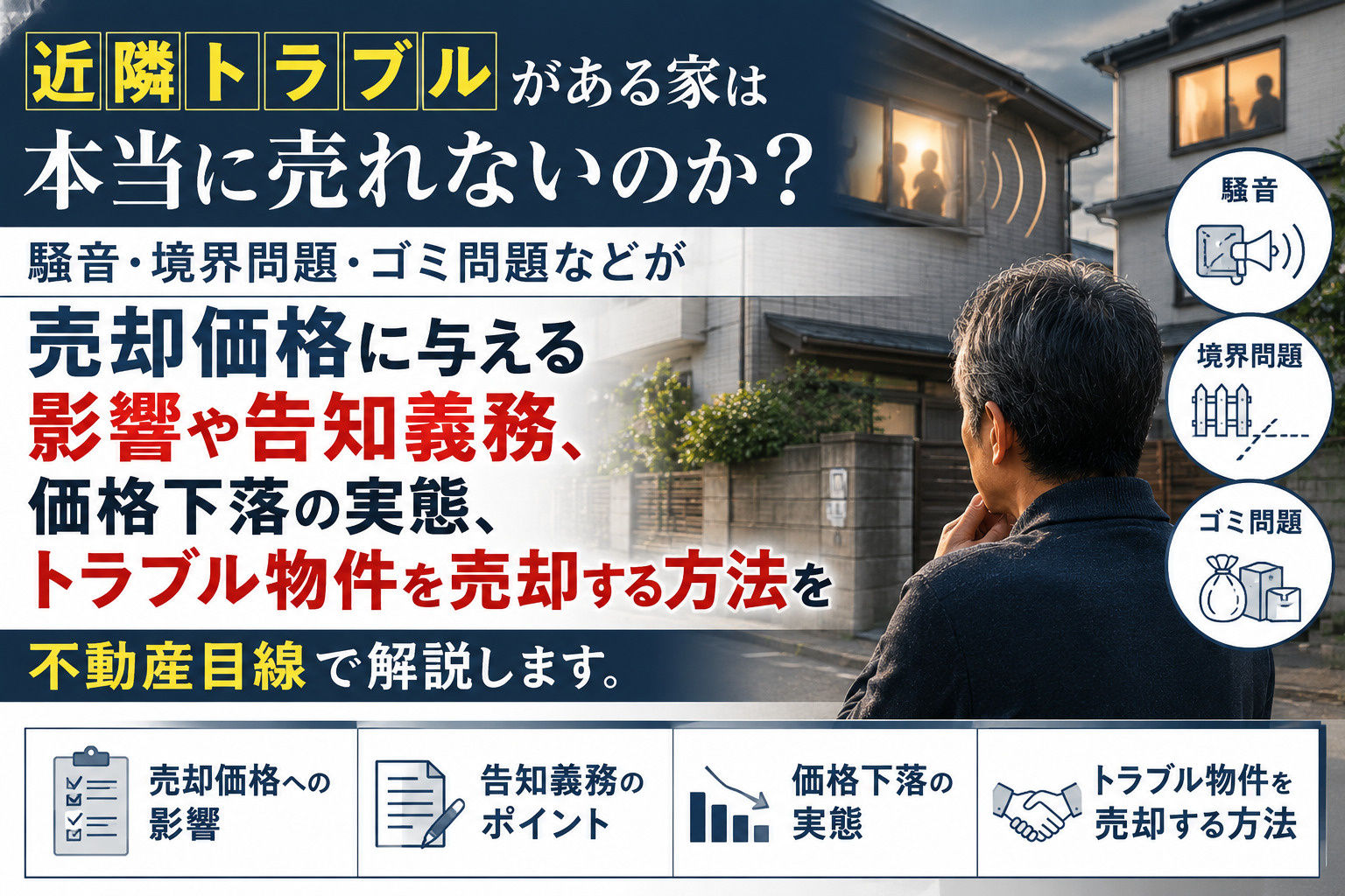 近隣トラブルがある家は売れないのか?正直に答えます【トラブル告知で売却価格が15%下がる現実】の画像