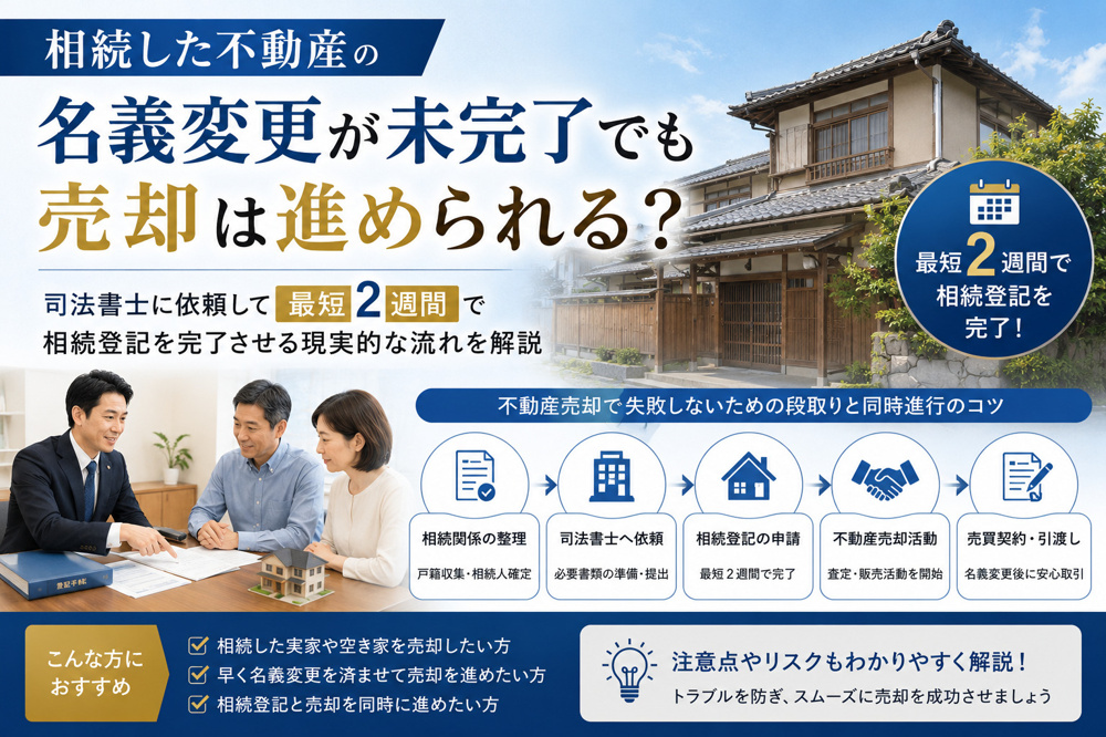 名義変更が未完了でも最短で売る、現実的な段取り 司法書士依頼で2週間で完了するケースとは？の画像