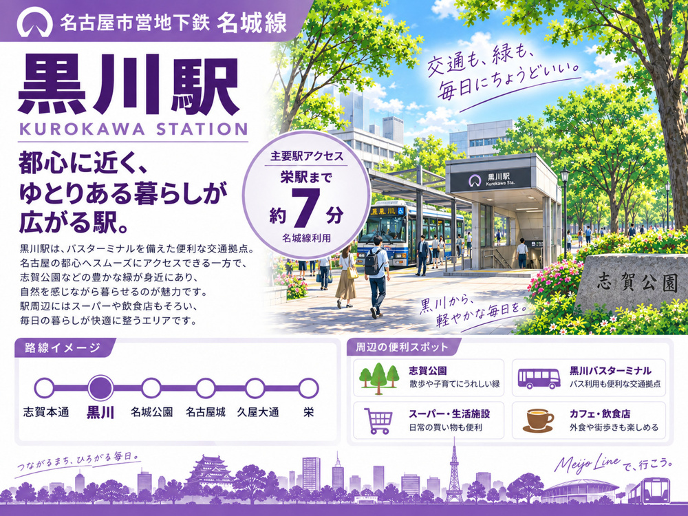 地下鉄名城線「黒川駅」は住みやすい？北区役所・買い物・アクセス・地価を解説の画像