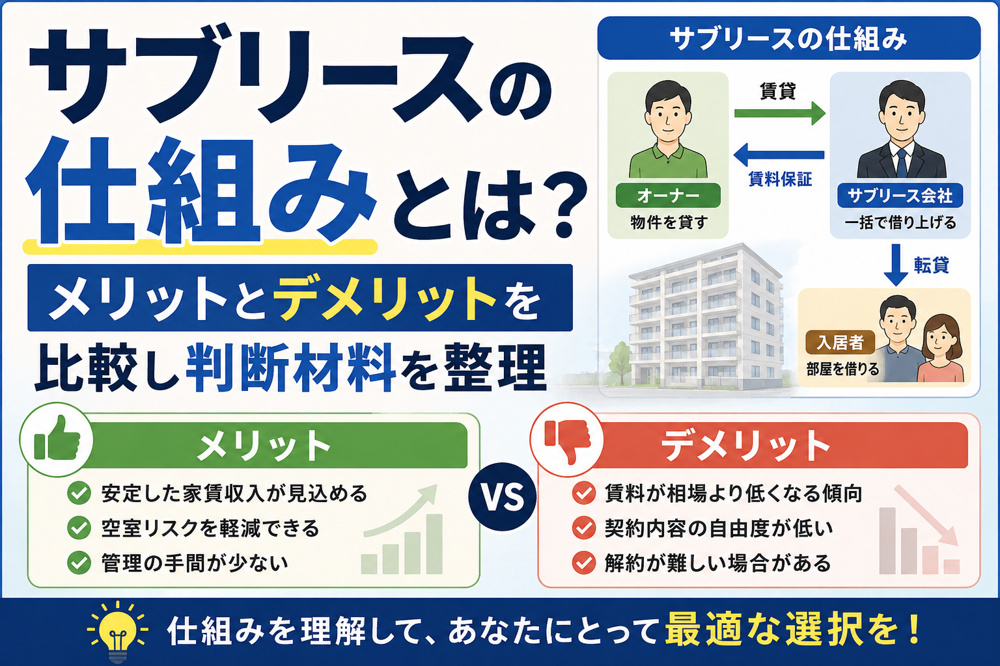 サブリースの仕組みとは？メリットとデメリットを比較し判断材料を整理の画像