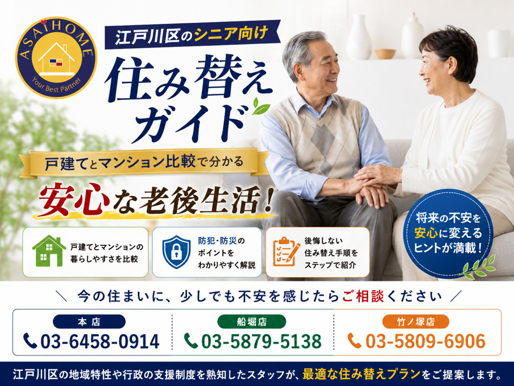 【江戸川区のシニア向け住み替えガイド】戸建てとマンション比較で分かる安心な老後の暮らし！の画像