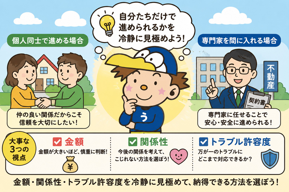 隣人や知人への売却は不動産会社を使うべきか？判断のポイントを解説の画像
