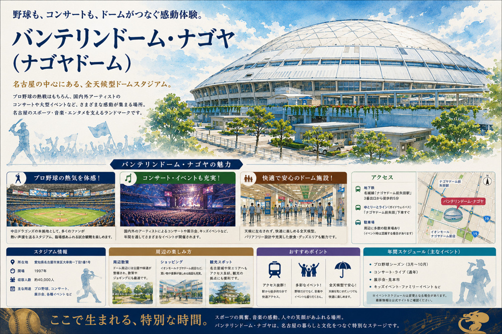 名古屋のランドマーク紹介「バンテリンドーム ナゴヤ（ナゴヤドーム）」の画像