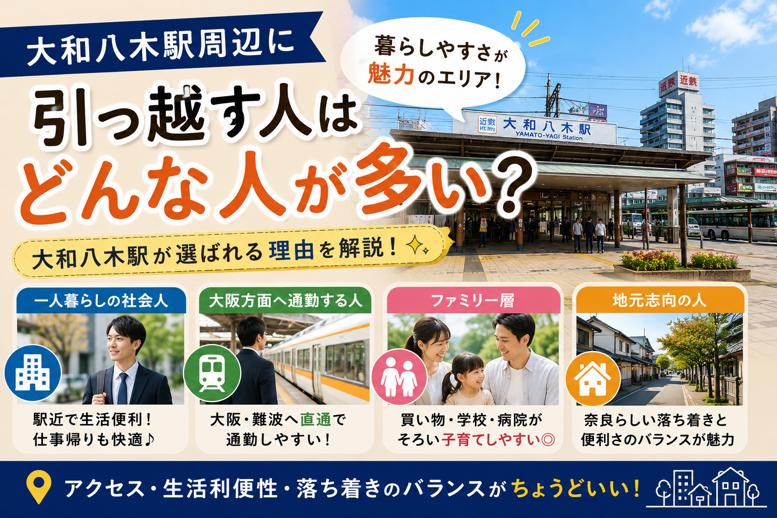 大和八木駅周辺に引っ越す人ってどんな人が多い?暮らしやすさから見る街の特徴の画像