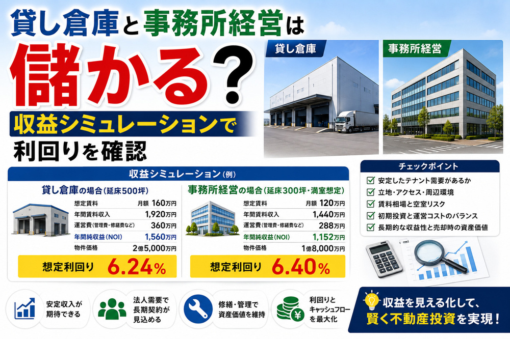 貸し倉庫と事務所経営は儲かる？収益シミュレーションで利回りを確認の画像
