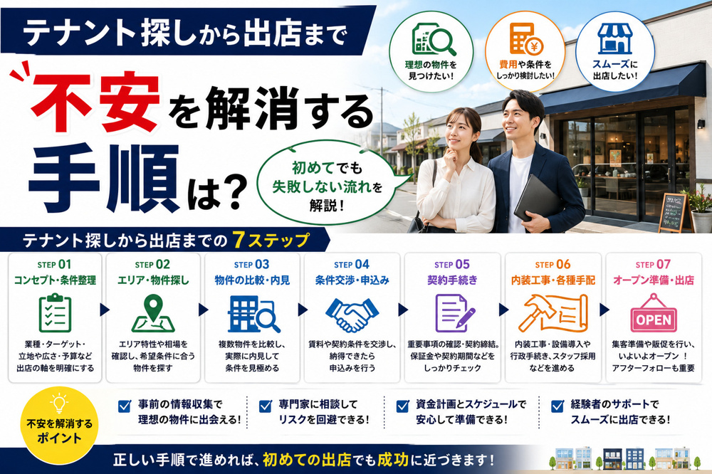 テナント探しから出店まで不安を解消する手順は？初めてでも失敗しない流れを解説の画像
