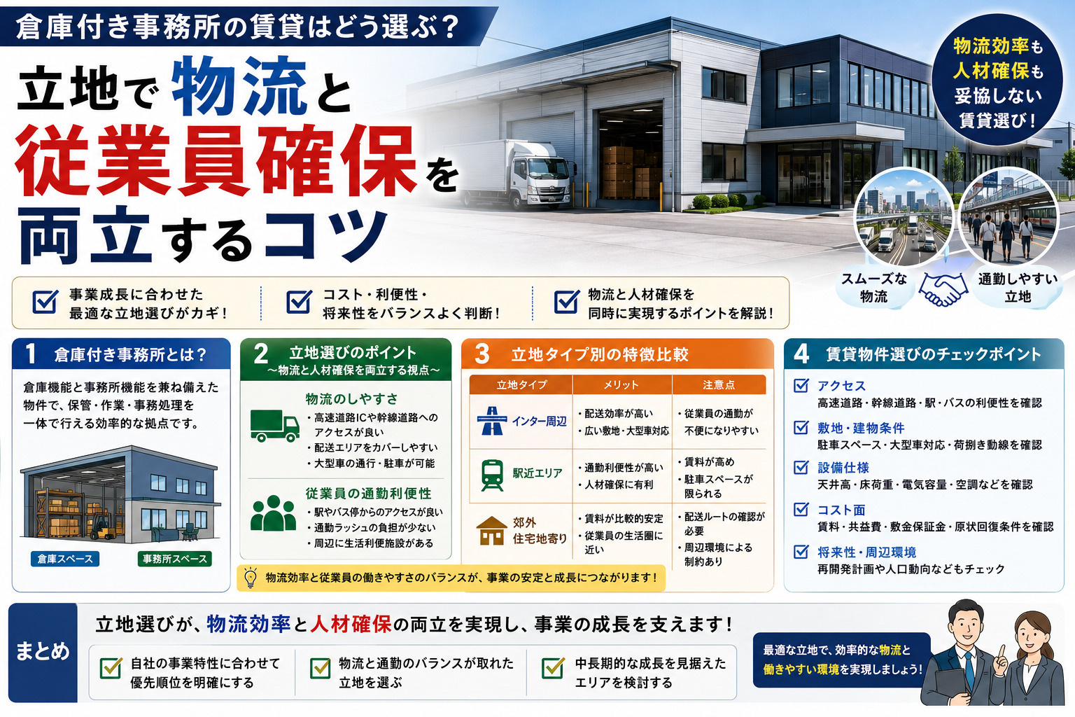 倉庫付き事務所の賃貸はどう選び方が重要？立地で物流と従業員確保を両立するコツの画像