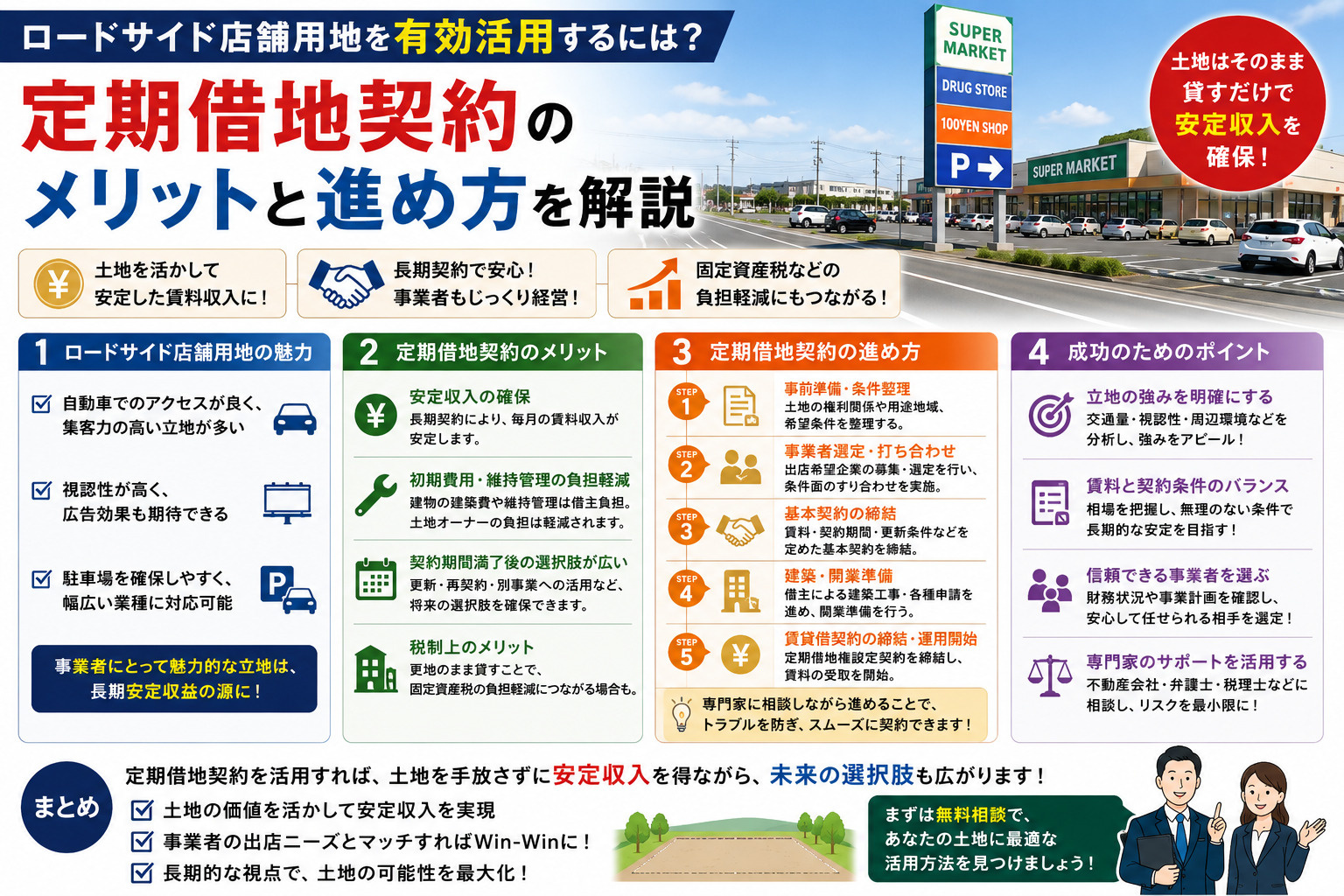 ロードサイド店舗用地を有効活用するには?定期借地契約のメリットと進め方を解説の画像