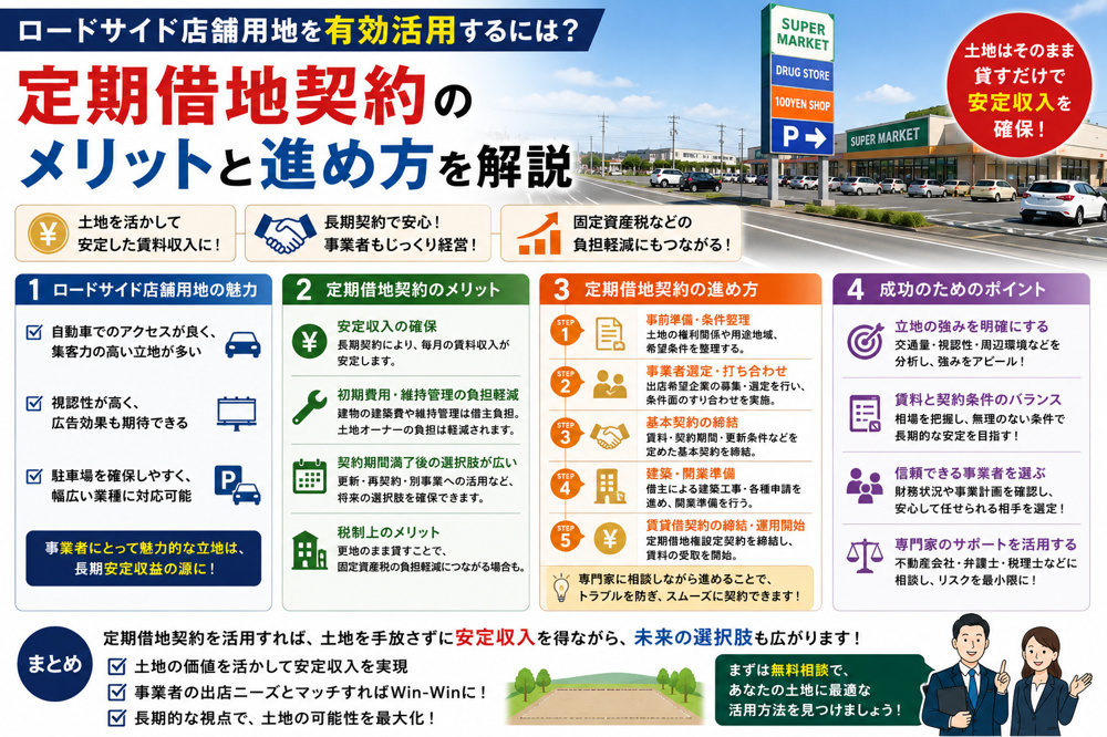 ロードサイド店舗用地を有効活用するには？定期借地契約のメリットと進め方を解説の画像