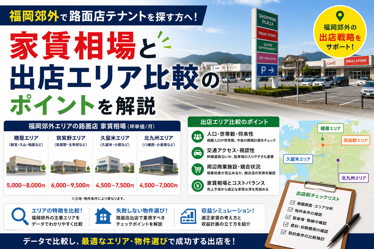 福岡郊外で路面店テナントを探す方へ！家賃相場と出店エリア比較のポイントを解説の画像