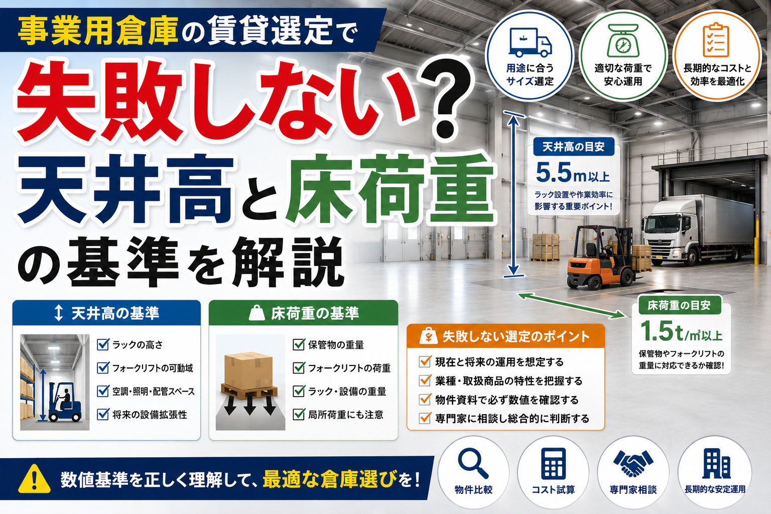 事業用倉庫の賃貸選定で失敗しない？天井高と床荷重の基準を解説の画像