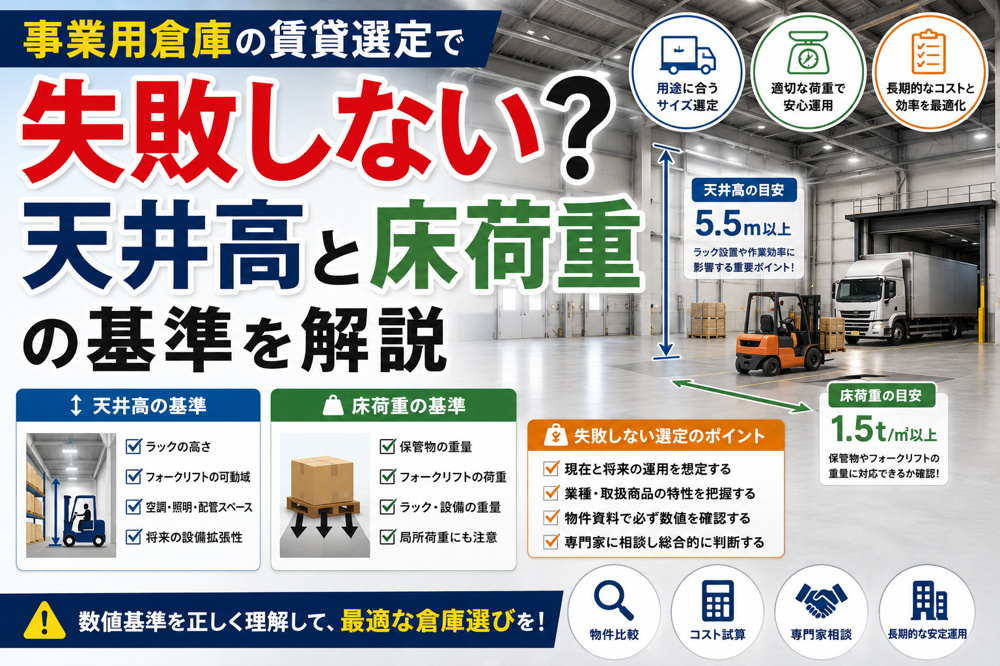 事業用倉庫の賃貸選定で失敗しない？天井高と床荷重の基準を解説の画像