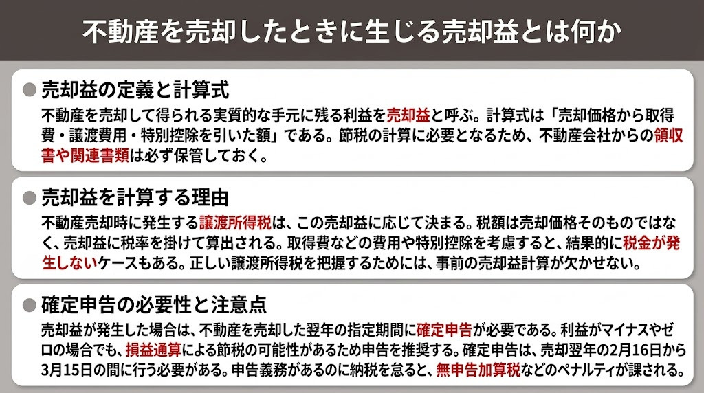 不動産を売却したときに生じる売却益とは何か