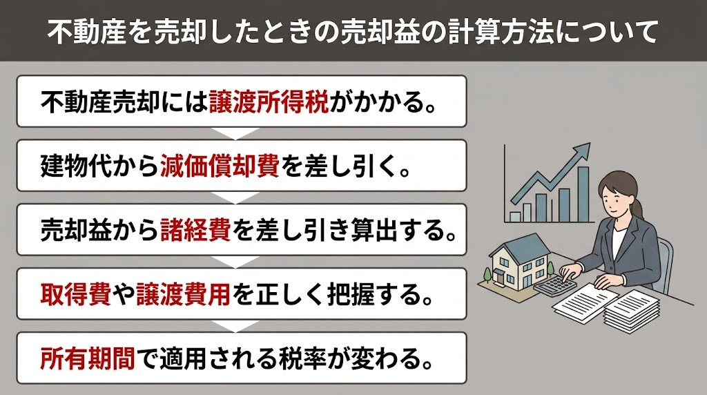 不動産を売却したときの売却益の計算方法について