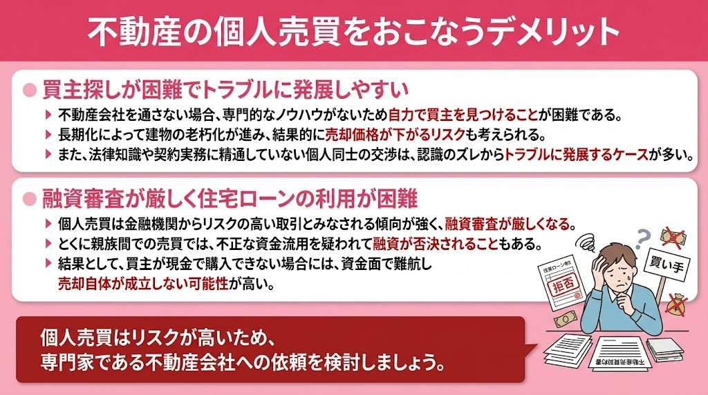 不動産の個人売買をおこなうデメリット