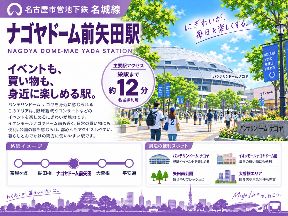 地下鉄名城線「ナゴヤドーム前矢田駅」は住みやすい？ドーム・買い物・学区・地価を解説の画像